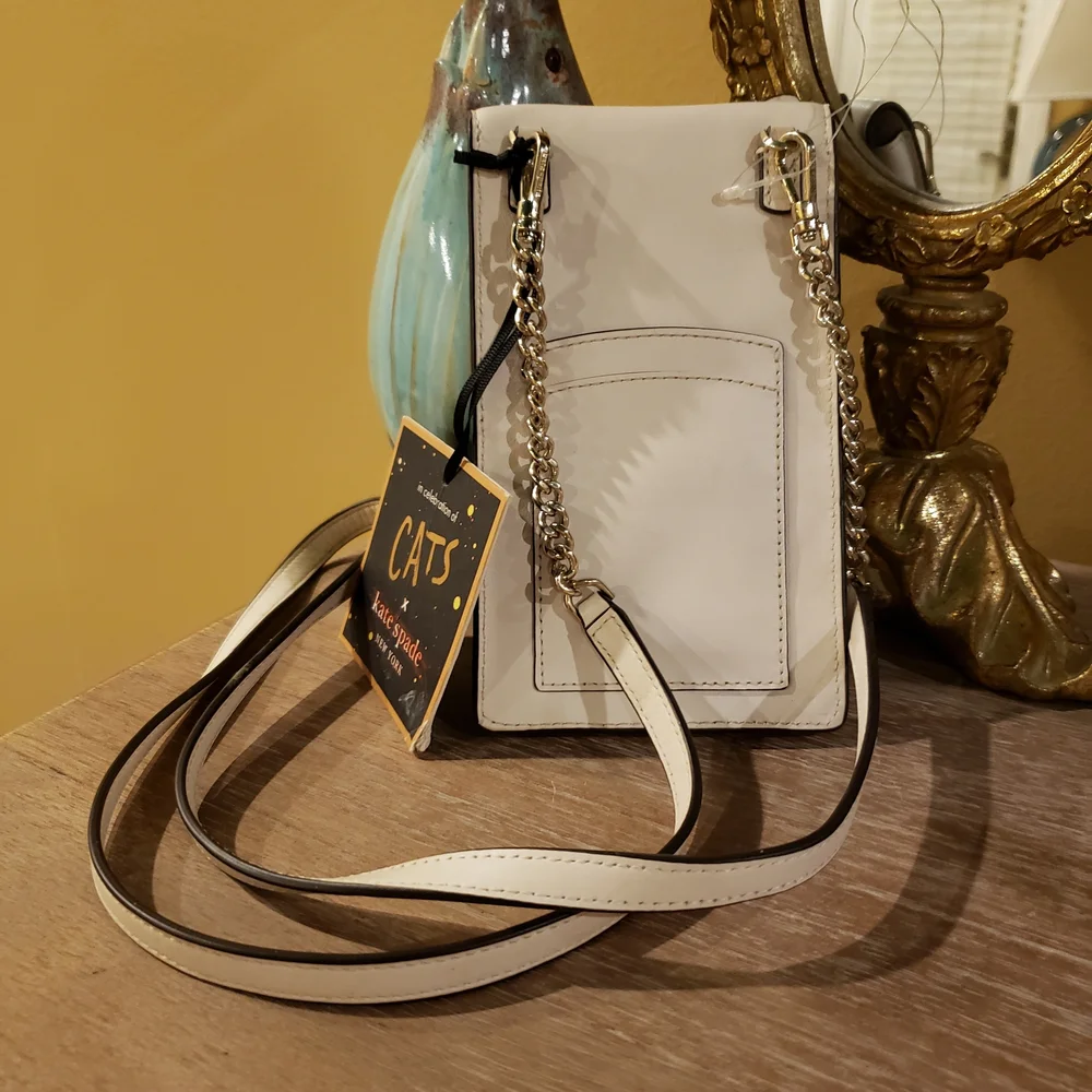 NWT! KATE SPADE Adorable Cat Face Crossbody in White & Cream w/ Gemstone Eyes